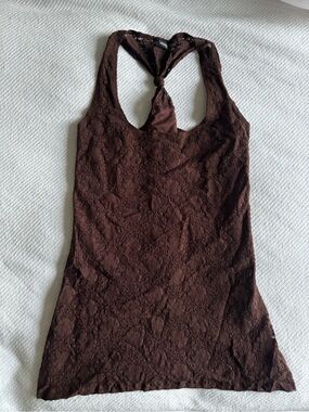 Vanity Y2K Vintage Brown Lace Halter Tank Top M/L